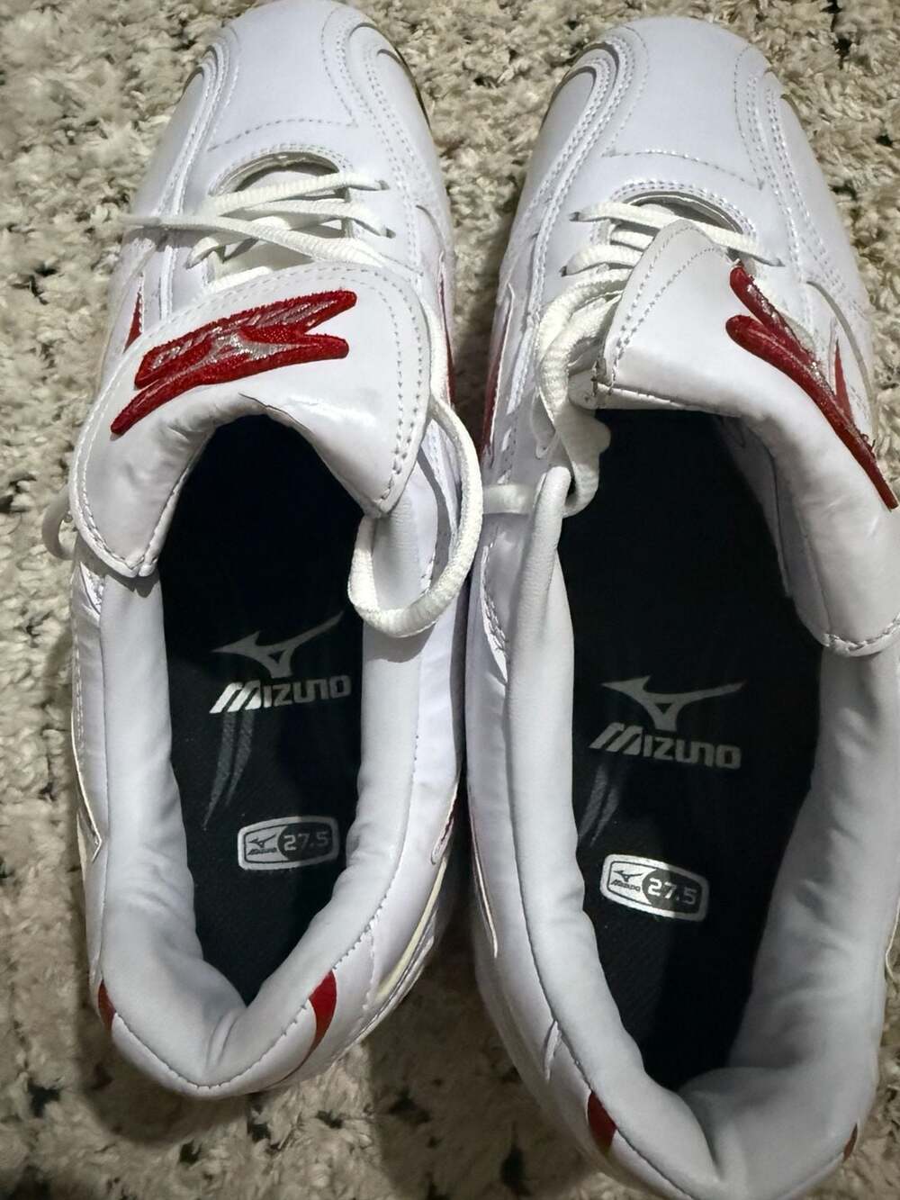 Mizuno 9-Spike Advanced Baseball Cleats White and Red Size 10 US